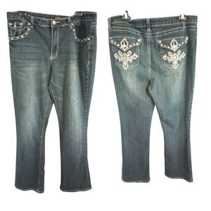Cato boot cut jeans with embellished front and back pockets mid rise